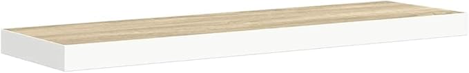 Set of 2 Floating Wall Shelves, 35.4 Inch Modern Oak and White Decorative Display Ledge for Living Room, Bedroom, Home Office, Sturdy MDF Wall Mounted Storage Organizer