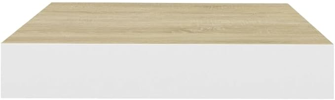 Floating Wall Shelf with Invisible Mounting System, 9.1x9.3x1.5 Inches Oak White MDF Display Rack for Home Decor, Books, Collectibles, Awards and Ornaments Storage Organizer