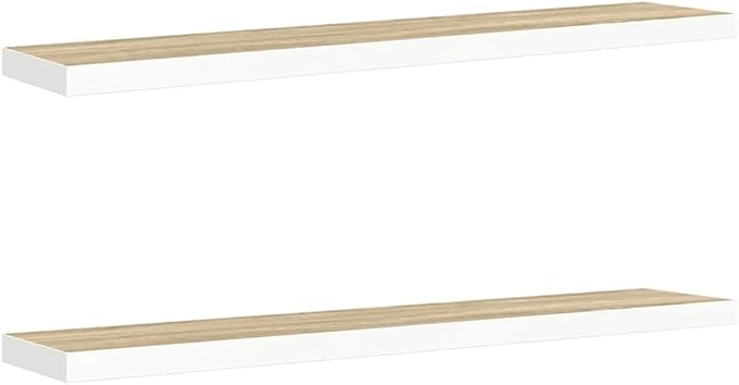 Set of 2 Floating Wall Shelves, 47.2 Inch Long Modern Decorative Shelf for Living Room, Bedroom and Office, Matte Oak and White Wall Mounted Storage Display Ledge