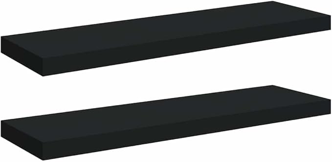 Set of 2 Floating Wall Shelves 31.5 Inch, Matte Black Modern Wood Shelving Unit for Bedroom, Living Room, Bathroom Storage and Wall Decor Display