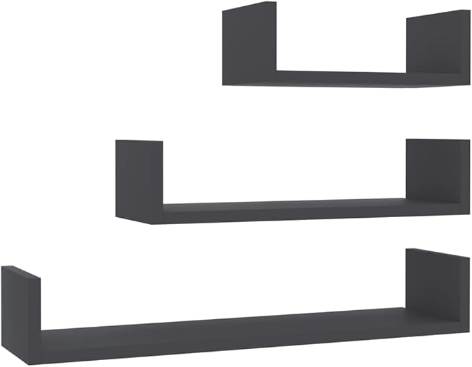 Set of 3 Gray Floating Shelves, Wall Mounted Display Ledges for Bedroom, Living Room, Kitchen, Modern Engineered Wood Storage Organizer, 23.6 Inches