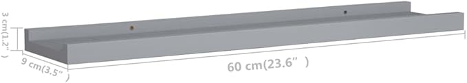 Wall Mounted Picture Frame Ledge Shelves 2 Pack Gray MDF Display Shelves for Photos and Decorations 23.6x3.5x1.2 Inches Space Saving Wall Decor