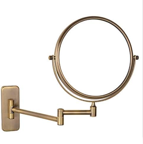 Bathroom Wall-Mounted Mirrors,8 inch Makeup Mirrors,Double Sided Brass Magnifying Mirror,Extendable Folding 360°Swivel Vanity Shaving Mirrors(Brass,3X)