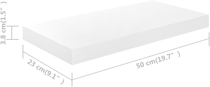 Floating Wall Shelves 2 Pack High Gloss White Modern Display Shelves 19.7x9.1x1.5 Inches MDF Board with Invisible Mounting for Living Room Bedroom Office Decor