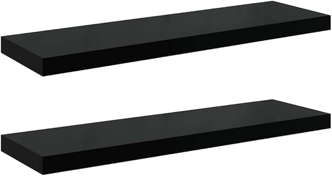 Set of 2 Floating Wall Shelves, 31.5 Inch Modern High-Gloss Black Display Ledge, Durable MDF Wood Storage Shelving for Bedroom, Living Room, and Office Decor