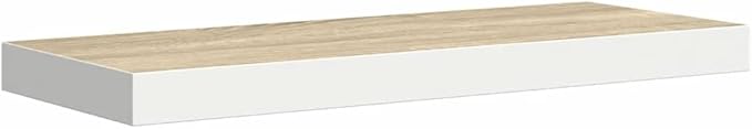 Floating Wall Shelves Set of 2, Invisible Mounting Modern Display Shelves for Living Room Bedroom, 23.6 Inch Oak and White MDF Board with Metal Frame, Holds 15.4lb Each for Decor Books Plants