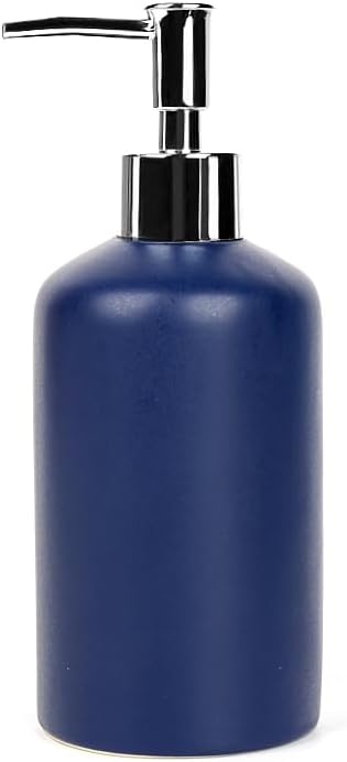 WPM 4 Piece Ceramic Bathroom Accessories Set - Navy - Our Complete Bath Decor Kit Includes Designer Soap or Lotion Dispenser - Toothbrush Holder - Tumbler - Soap Dish (Navy)