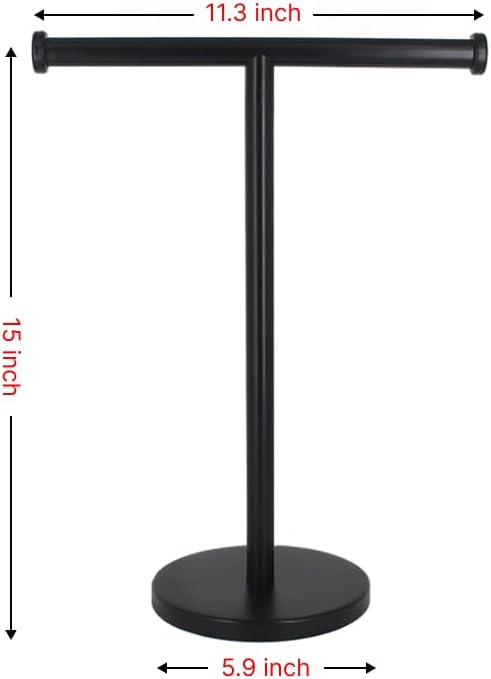 Hand Towel Holder,15 INCH T-Shape Hand Towel Holder Standing,Stainless Steel Hand Towel Rack for Bathroom Kitchen Countertop,Tower Bar for Kitchen Hand Towel Rack with Heavy Base,Black