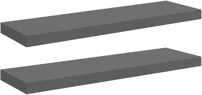 Set of 2 Floating Wall Shelves, 31.5 Inch Modern High Gloss Grey Storage Shelves with Metal Frame, Decorative Display Ledge for Living Room, Bedroom, and Office