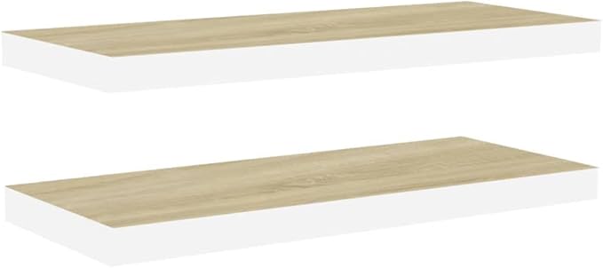 Floating Wall Shelves 2 Pack Oak White 31.5x9.3x1.5 Inches MDF Modern Invisible Mounting Display Rack for Living Room Bedroom Home Decor Storage