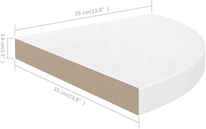 Floating Corner Shelf 13.8x13.8 Inch High Gloss White Wall Mounted Storage - Honeycomb MDF & Metal Structure with Invisible Mounting System for Bathroom Living Room Bedroom Home Decor