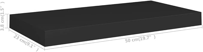 Floating Wall Shelves 2 Pack Black Modern Display Rack 19.7x9.1x1.5 Inches MDF Board for Living Room Bedroom Office Decor with Invisible Mounting System