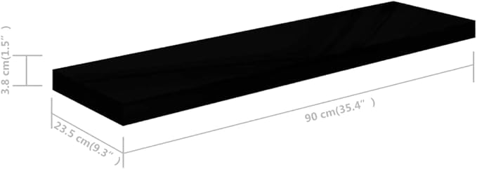 Floating Wall Shelves 2 Pack High Gloss Black Modern Display Rack 35.4x9.3 Inches for Living Room Bedroom Office Decor Books Plants Photos Awards