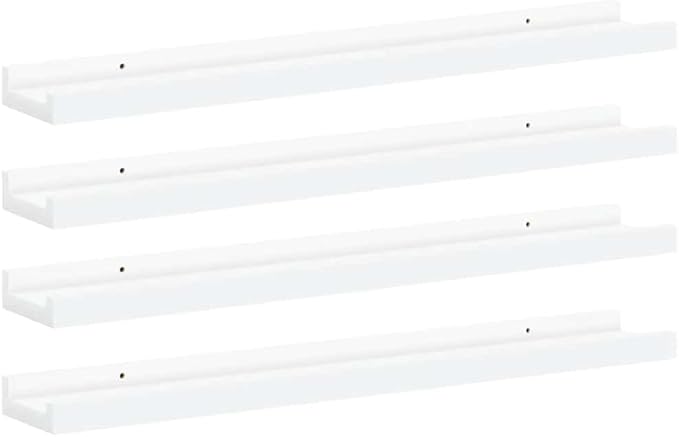 Set of 4 Floating Shelves, 23.6 inch Modern Wall Mounted Storage Ledges for Living Room Bedroom, Decorative Display Shelves, Matte White MDF
