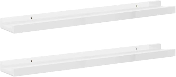 Set of 2 Floating Wall Shelves, 23.6 Inch Modern Rectangular MDF Display Ledges for Bedroom, Living Room, and Office, High Gloss White Finish