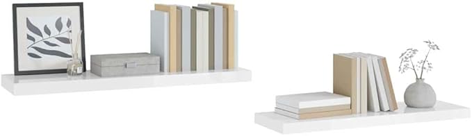 Floating Wall Shelves Set of 2, High Gloss White Modern Display Shelves with Invisible Mounting, 35. 4 Inch Long MDF Board for Living Room Bedroom Office Decor, Holds 22lb Each Books and Decorations