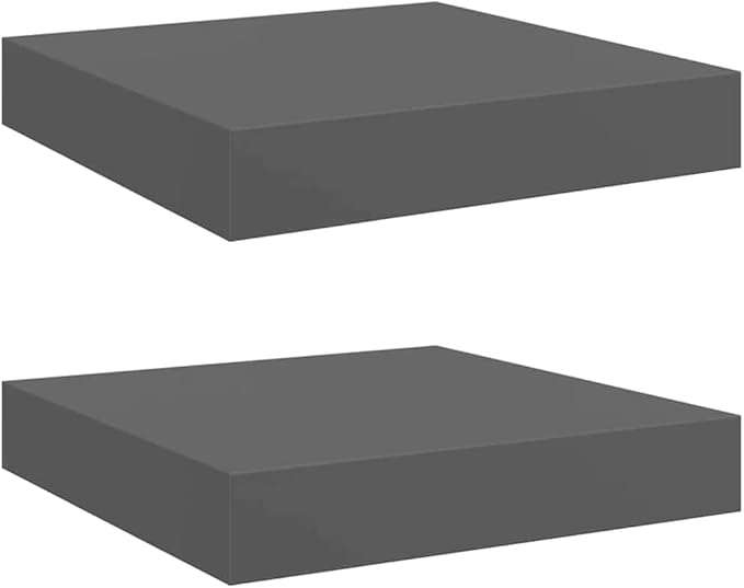 Floating Wall Shelves Set of 2, Modern Invisible Mounting Display Shelves for Living Room & Office, High Gloss Gray 9.1x9.3x1.5 Inch, Honeycomb MDF and Metal Frame, Holds 11 lbs Each