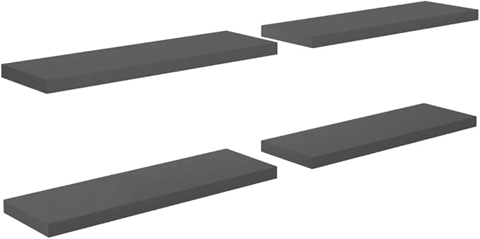 Floating Wall Shelves 4 Pack High Gloss Gray Modern Display Storage Rack for Living Room Bedroom Office Decor 31.5x9.3x1.5 Inches MDF Honeycomb Structure