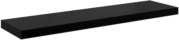 Set of 2 Floating Wall Shelves, 35.4 Inch Modern High-Gloss Black Display Shelf for Bedroom, Living Room, and Office Storage, Rectangular MDF Shelving