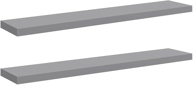 Set of 2 Floating Wall Shelves 47.2 Inch, Modern Long Grey Display Ledge for Bedroom Living Room Office, Wall Mounted Storage MDF Shelf