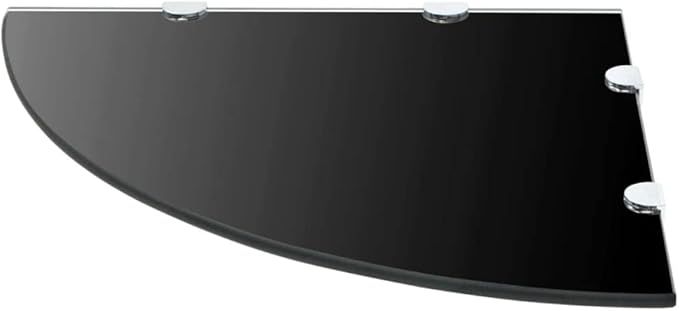 Corner Shelf Black Tempered Glass, 17.7-inch Wall Mounted Storage Organizer for Bathroom, Kitchen, Living Room, Modern Triangular Display Shelving Unit