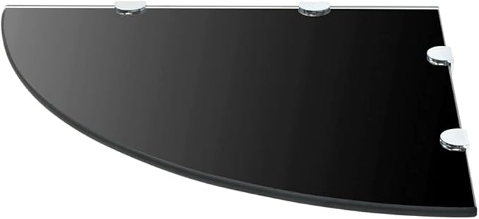 Floating Corner Shelves 2 pcs with Chrome Supports Glass Black 17.7"x17.7" Modern Wall Storage Shelf for Kitchen, Bathroom, Living Room, Bedroom