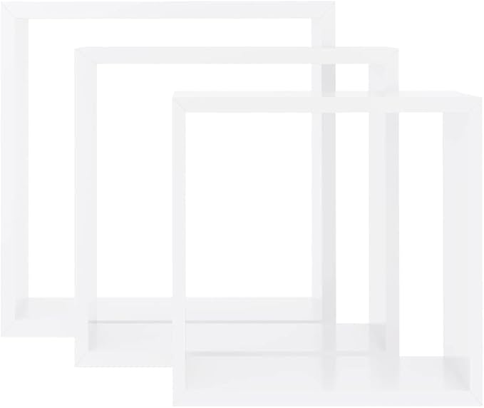 White Wall Cube Shelves 3 pcs MDF Corner Display Organizer with Invisible Mounting for Living Room Bedroom Home Decor Storage Solution
