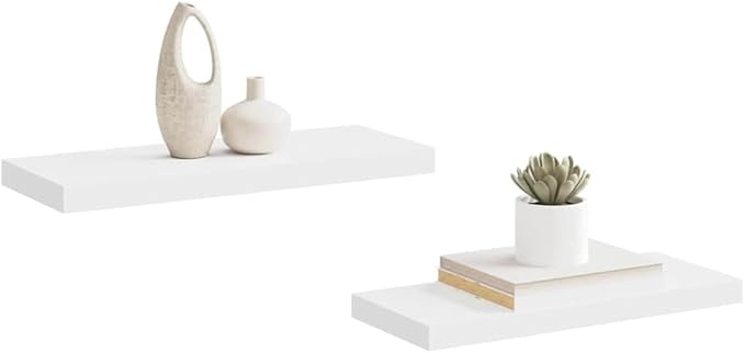 Set of 2 Floating Wall Shelves, 23.6-inch Modern Honeycomb Storage Shelf for Bedroom, Living Room, and Office, Matte White Engineered Wood Display Ledge