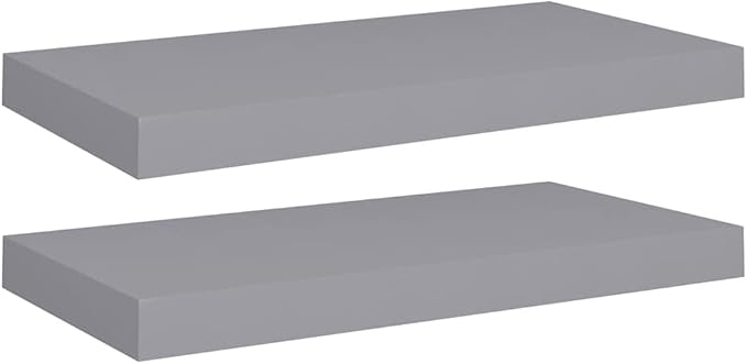 Floating Wall Shelves 2 Pack Gray Modern Invisible Mount Display Rack 19.7x9.1x1.5 Inches MDF Board for Living Room Bedroom Decor Storage