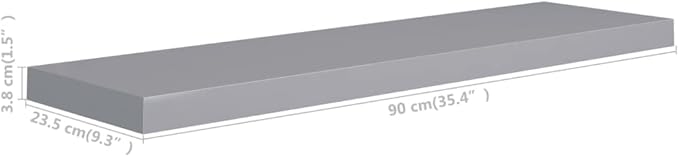 Floating Wall Shelf Gray 35.4x9.3x1.5 Inches MDF Board Modern Display Rack with Invisible Mounting for Living Room Bedroom Office Decor