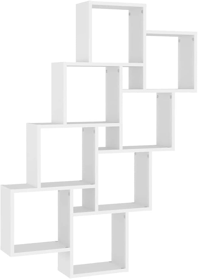 Wall Mounted Cube Shelf, 10-Compartment Floating Storage Organizer, Modern Engineered Wood Display Shelving Unit for Bedroom and Living Room, White, 35.4 x 35.4 x 46.9 Inches