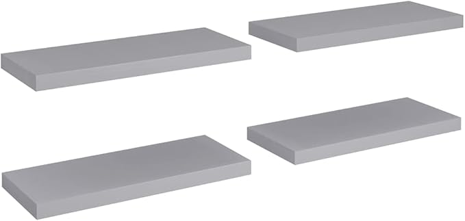 Floating Wall Shelves 4 Pack Gray Modern Invisible Mounting Display Rack for Living Room Bedroom Office Decor 23.6x9.3x1.5 Inches MDF Storage Shelves