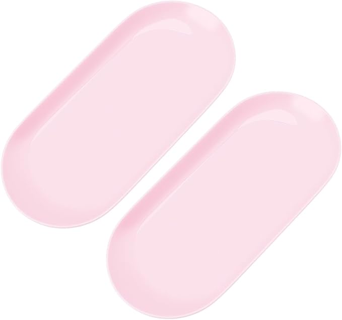 CRASPIRE 2Pcs Pink Nail Trays Manicure Storage Tray 7" x 3.3" Plastic Nails Art Tools Organizer Display Jewelry Rhinestone Small Plate Dishes for Manicures Decoration Makeup Cosmetics Accessories