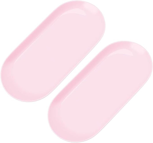 CRASPIRE 2Pcs Pink Nail Trays Manicure Storage Tray 7" x 3.3" Plastic Nails Art Tools Organizer Display Jewelry Rhinestone Small Plate Dishes for Manicures Decoration Makeup Cosmetics Accessories