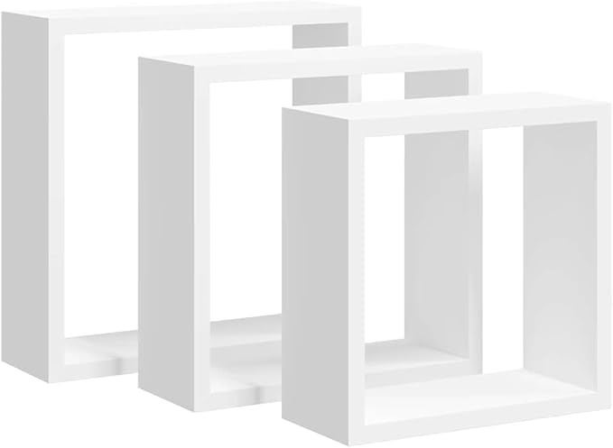 Wall Cube Shelf Set of 3, Decorative Square Floating Shelves for Living Room Bedroom, Modern White MDF Display Wall Mount Storage Organizer, Minimalist Home Decor