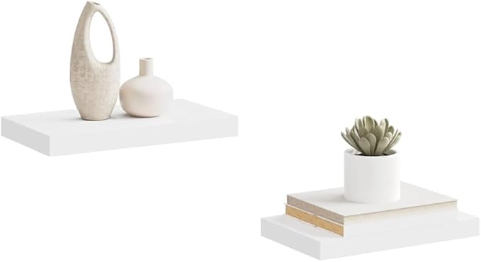 Floating Wall Shelves Set of 2, White Modern Invisible Mounting Display Shelves for Living Room Bedroom, 15.7x9.1 Inches, Honeycomb MDF and Metal Frame, Holds 11 lbs Each, Easy Installation