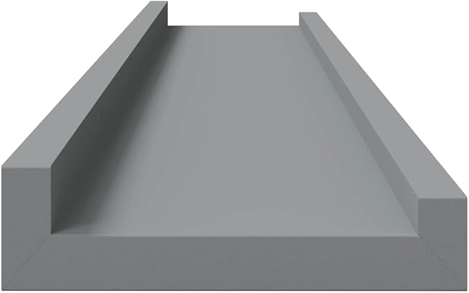 Set of 2 Wall Mounted Picture Ledge Shelves, 31.5 Inch Modern Floating Display Shelf for Photo Frames, Books, and Decor, Gray Lacquered MDF Finish