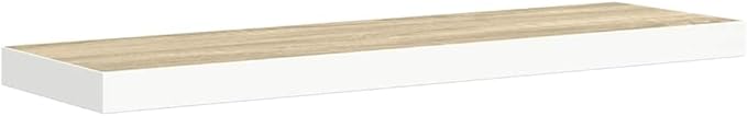 Floating Wall Shelves Set of 2, Invisible Mounting Modern Display Shelves for Living Room Bedroom, 31.5 Inch Oak and White MDF Board with Metal Frame, Holds 22lb Each for Decor Books Plants