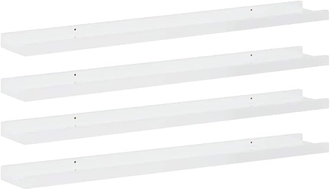 Wall Shelves Set of 4, High Gloss White Floating 31.5 Inch for Living Room Bedroom, Modern Decorative Storage Shelves for Plants Books Decor, Easy Mount MDF Board with Strong Load Capacity
