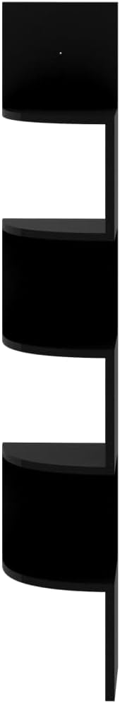 Wall Corner Shelf for Living Room, High Gloss Black Engineered Wood Floating Shelves, 7.5x7.5x48.4 Inches, Modern Corner Display Rack for Books, Plants, Decor