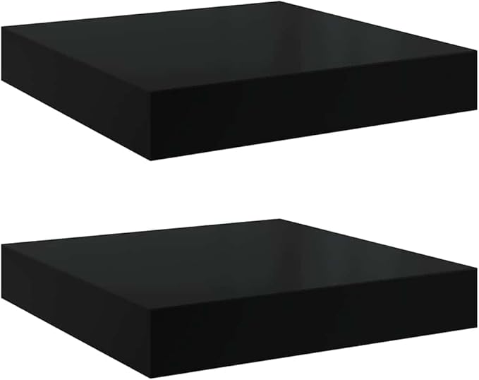 Floating Wall Shelves Set of 2, High Gloss Black Honeycomb MDF Shelving Units, Modern Decorative Wall Mount Display Shelves for Living Room, Office, Photos, Plants, 9.1 x 9.3 Inches