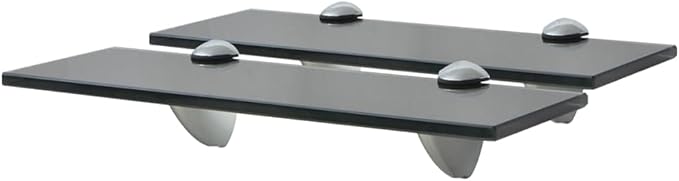 Floating Shelf Set of 2, Black Tempered Safety Glass, 11.8 x 3.9 in, Modern Wall Shelves for Bathroom, Living Room, Bedroom Decor
