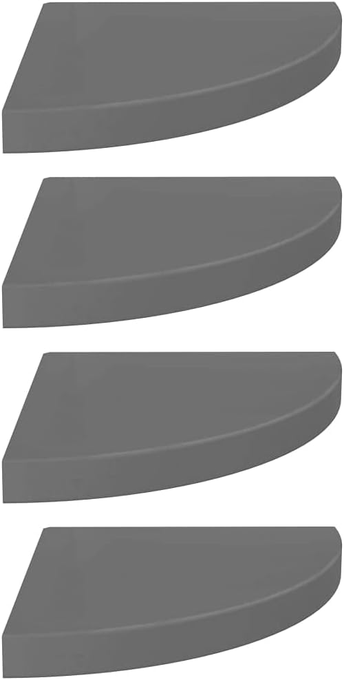 Floating Corner Shelves Set of 4, High Gloss Gray Modern Wall for Living Room Bathroom, 13.8 Inch Corner Display Shelves with Invisible Mounting, Durable MDF and Metal for Books Decor