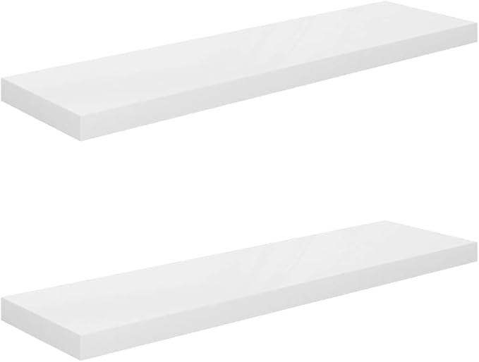 Floating Wall Shelves 2 Pack High Gloss White Modern Display Rack 35.4x9.3 Inches for Living Room Bedroom Office Decor with Invisible Mounting System