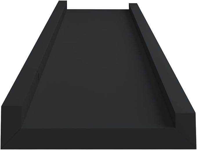 Picture Frame Ledge Shelves 2 Pack Black Wall Mounted Display Shelves for Photo Frames 15.7x3.5x1.2 Inches MDF Board U-Shaped Design Home Decor
