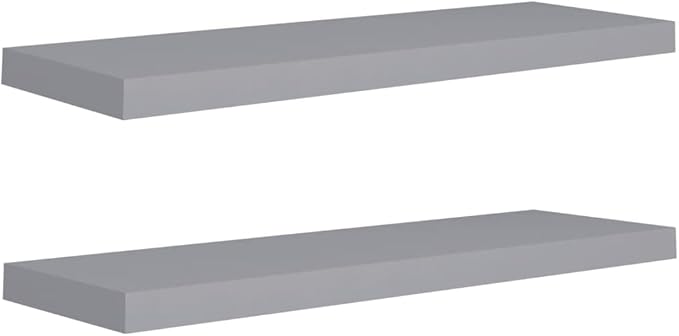 Floating Wall Shelves 2 Pack Gray Modern Display Rack 31.5x9.3x1.5 Inches MDF Board with Invisible Mounting System for Living Room Bedroom Home Decor