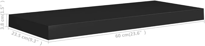 Floating Wall Shelf Black 23.6x9.3x1.5 Inches Modern Display Rack with Invisible Mounting for Living Room Bedroom Office Decor Storage Organizer