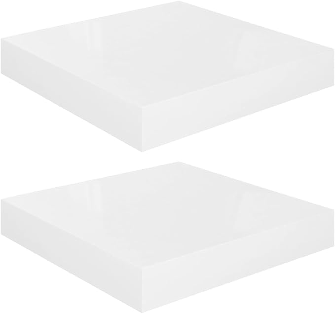 Floating Wall Shelves 2 Pack High Gloss White Modern Display Rack for Living Room Bedroom, Invisible Mounting, 9.1x9.3x1.5 Inches MDF Honeycomb Shelves with 11lb Capacity Each