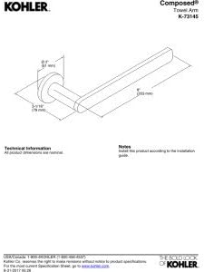 KOHLER 73145-Cp Composed Bathroom Towel Arm, Polished Chrome
