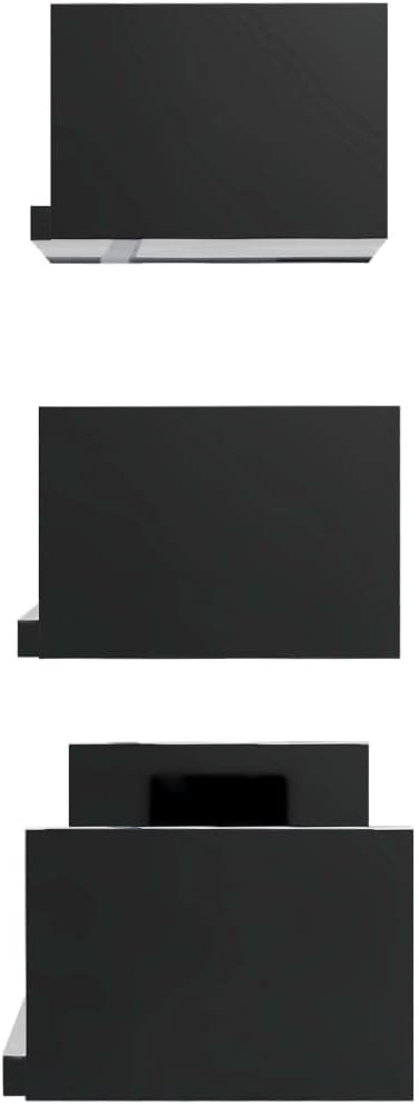 Set of 3 Floating Shelves Wall Mounted U-Shaped Shelving Units for Bedroom Living Room Kitchen Modern High Gloss Black Engineered Wood Display Storage Organizer